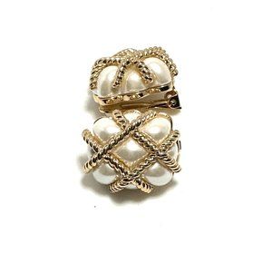 KENNETH JAY LANE, GOLD ROPE QUILTED RESIN CLIP EAR